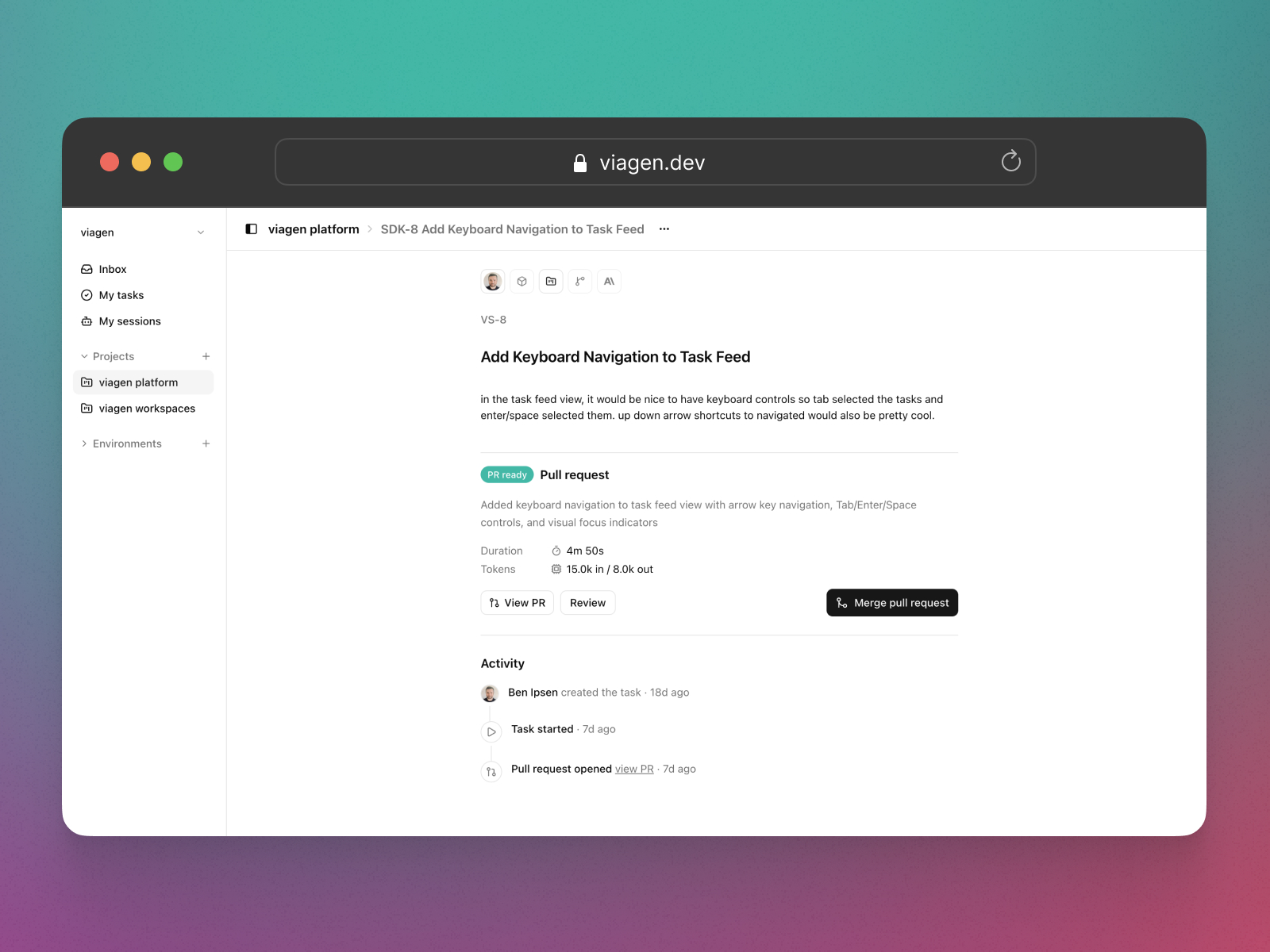 Viagen task creation